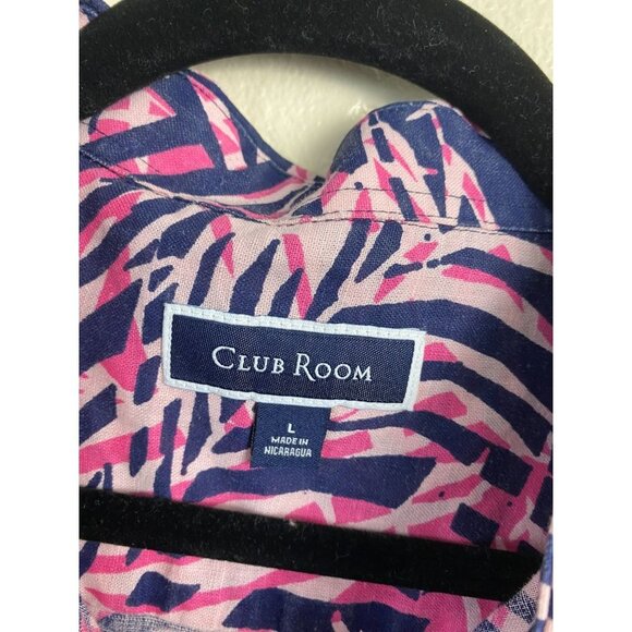 Club Room Linen Button Up Shirt Mens size Large Blue Pink Palm Hawaiian Vacation - Picture 3 of 11